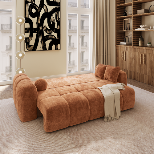 Premium Interiors - Slaapbank met opbergruimte SKY - gewaafd fluweel terracotta 260cm