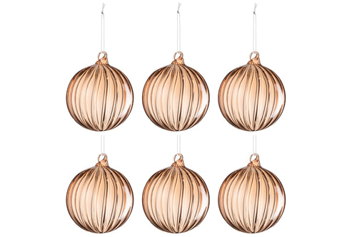 J-Line kerstbal Geribbeld - glas - lichtbruin - small - doos van 6