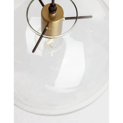 Merano Downey 25cm Globe hanglamp goud metaal helder glas, zwart LED E27