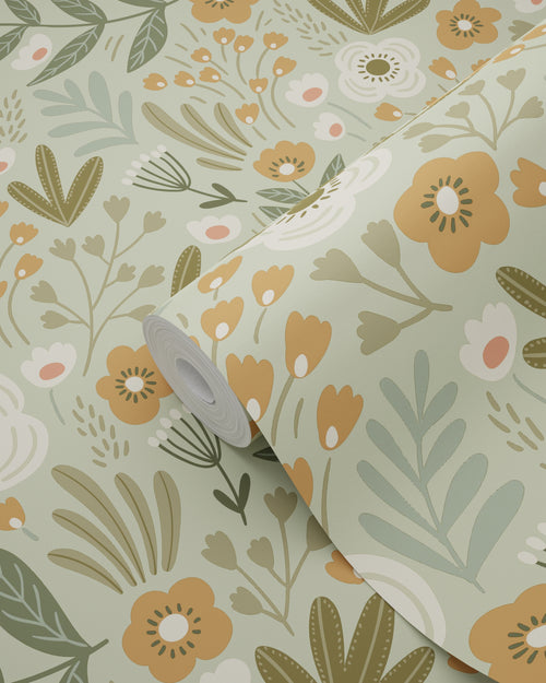 ESTAhome behang bloemetjes vergrijsd groen - 50 x 900 cm - 131070 - vtwonen shop