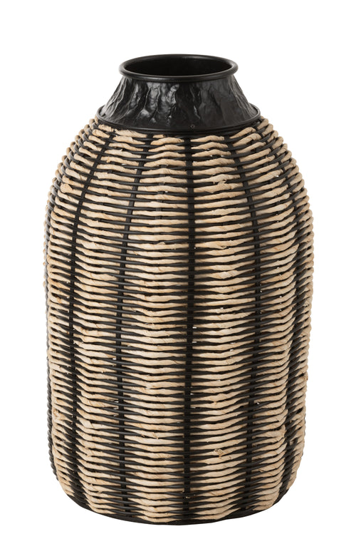 J-Line vaas Decoratie - touw/jute - zwart/naturel - 56 cm hoog