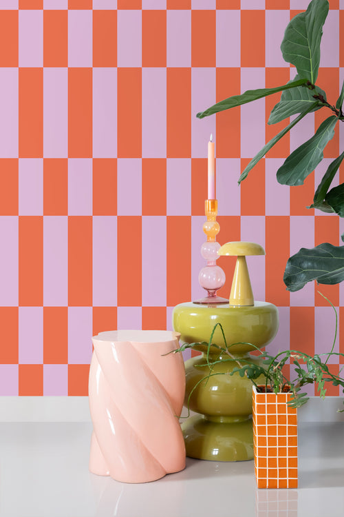 ESTAhome behang streep lila paars en koraal rood - 50 x 900 cm - 130920 - vtwonen shop