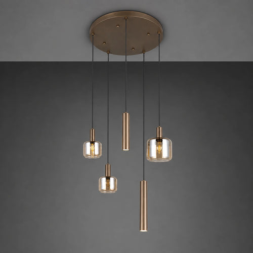 Trio Leuchten hanglamp Mataro - 5 lichts - 55  x 150   cm - brons goud