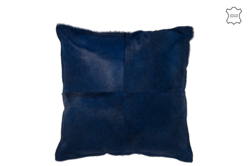 J-Line kussen Koehaar - leder - elektrisch blauw