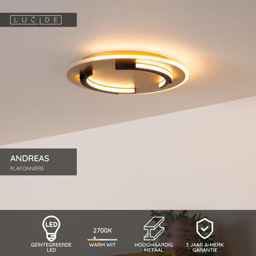 Lucide plafonnière ANDREAS - Geïntegreerde LED - Mat Goud / Messing