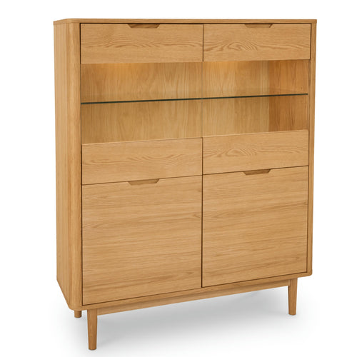 Furnhouse vitrinekast Nyborg - Natuurlijk eikenhout - MDF, Eikenfineer, Glas - 45x123x146