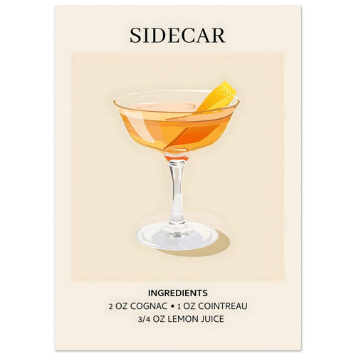 Artfulprints Poster Sidecar cocktail I - Ingrediënten   - 50x70 cm - Oranje
