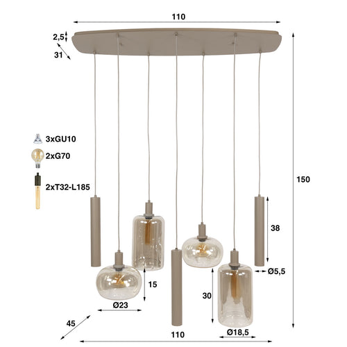 Giga Living Hanglamp Serene - Beige - 110x45x150cm