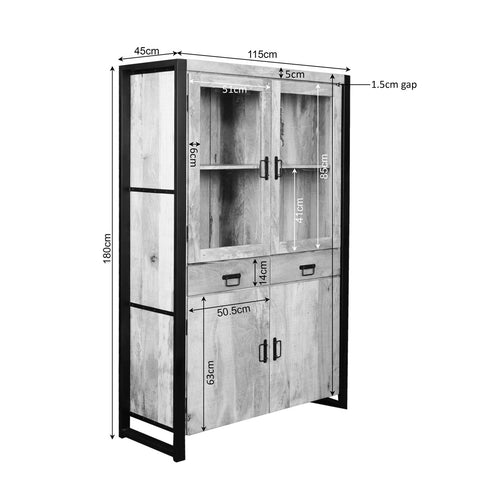 Starfurn Vitrinekast Britt - Naturel Hout - 115x45x180cm