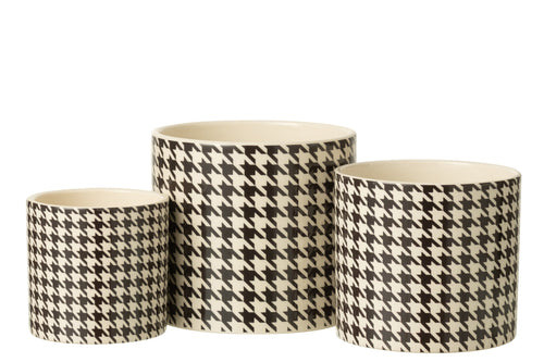 J-Line bloempot Pied-De-Poule - keramiek - wit/zwart - large