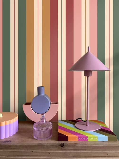 ESTAhome behang strepen roze, bruin, groen en bordeaux rood - 50 x 900 cm - 132039