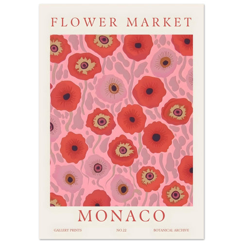 Artfulprints Poster met Lijst Flower market - Monaco   - 70x100 cm - Roze