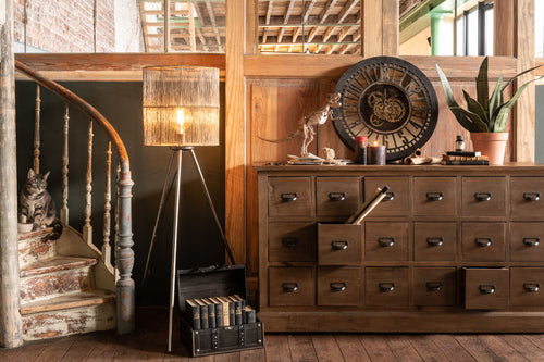 J-Line klok Rond Radars Spiegel - metaal/glas - zwart/goud - Ø 60.5 cm