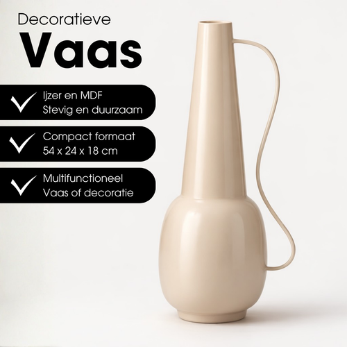 Mica Decorations Tosno Decoratieve Vaas - Bloemenvaas 24 x 20 x 43 cm - Woondecoratie Bloemvaas voor Binnen - IJzer, MDF, Fluweel - Off-white