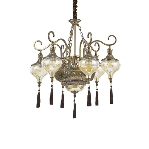 Ideal Lux Harem - 9-lichts multi-arm kroonluchter amber, antiek messing afwerking, E27