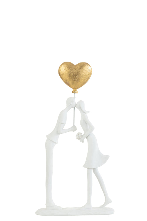 J-Line decoratie Koppel Kus Hart Ballon - polyresin - wit/goud