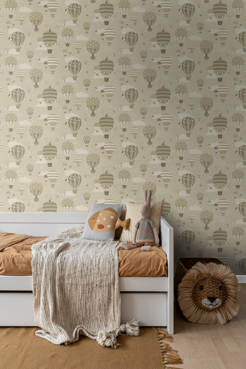 ESTAhome behang luchtballonnen olijfgroen - 50 x 900 cm - 131343 - vtwonen shop