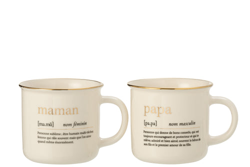J-Line mok Boodschap Maman Papa - keramiek - goud - 2 stuks - vtwonen shop