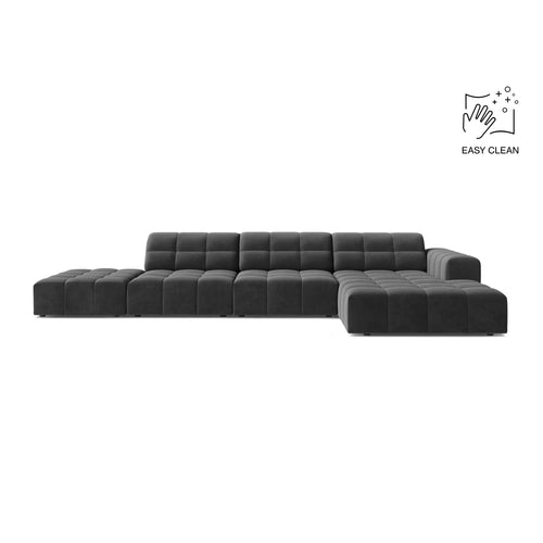 Cosmopolitan Design - Rechter hoekbank Chicago 5-zits, flueel grijs - 167x348x78cm