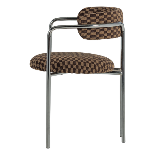 WOOOD eetkamerstoel Cuby - Chroom - Ruitstof Bruin - Set Van 2 - 80x68x55