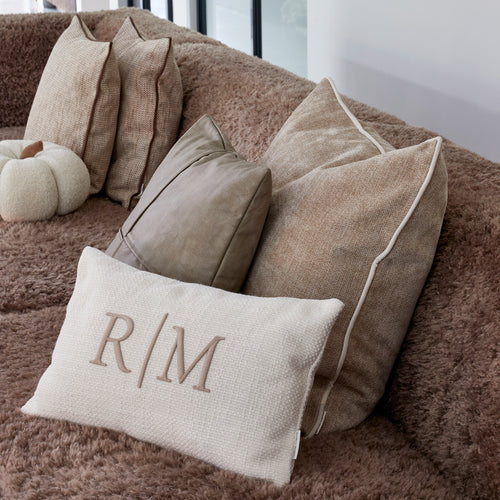 Rivièra Maison RM Monogram Aveiro PillowCover60x60 - Polyester - Flax - vtwonen shop