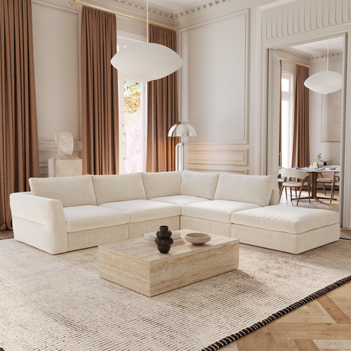 Sia Home - Modulaire bank met grote rechte hoek NEST - Zacht aanvoelende geweven stof - Beige - 301cm