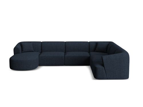 Cosmopolitan Design Modulaire panoramische hoekbank rechts Campi 7-zits, structurele stof koningsblauw - 255x330x70cm