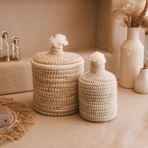 NOA MAY Mandje Aura- naturel - zeegras/katoen - Ø 16 x h 23 cm