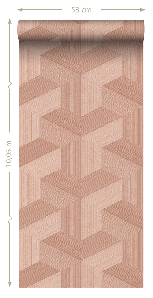 Origin Wallcoverings behang grafisch 3D motief terracotta roze - 53 cm x 10.05 m - 347950 - vtwonen shop