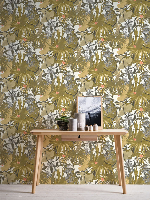 Livingwalls behang jungle-motief groen, wit en grijs - 53 cm x 10.05 m - AS-385224