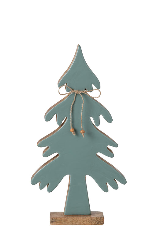 J-Line Dennenboom met strik - mangohout - naturel/turquoise - medium