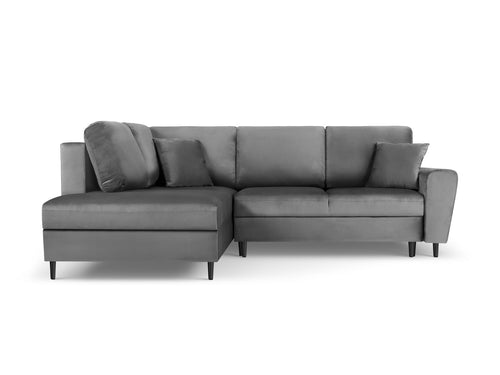 Cosmopolitan Design Uitklapbare hoekbank links met opbergdoos Kyoto 5-zits, flueel, lichtgrijs - 194x243x88cm