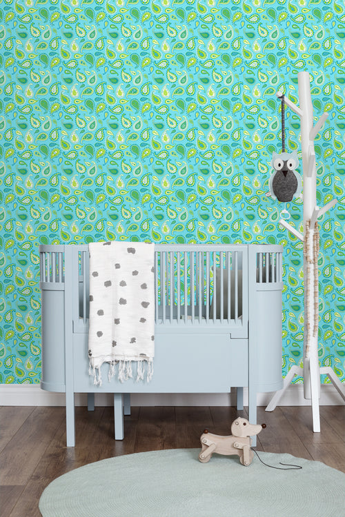 ESTAhome behang paisley turquoise en limegroen - 53 cm x 10.05 m - 115827
