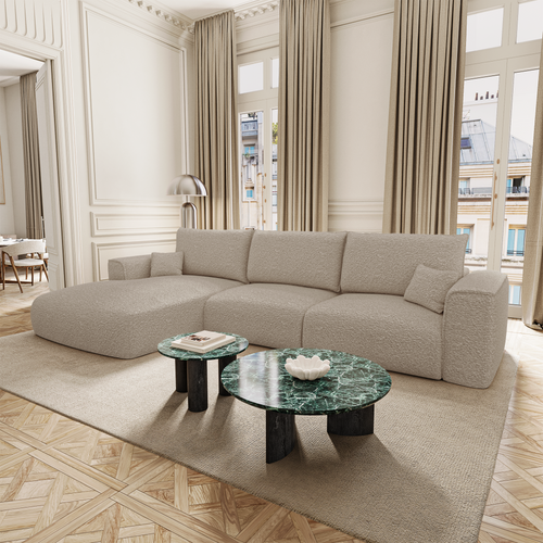Premium Interiors - Linkerhoekbank met snelle uitklapfunctie COMO - bouclé-stof beige 300cm