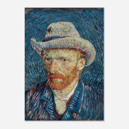 Artfulprints Canvas Vincent van Gogh – Zelfportret met grijze vilthoed canvas - 60x90 cm - Blauw