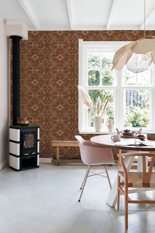 ESTAhome behang oosters kelim tapijt oranje bruin - 50 x 900 cm - 131361 - vtwonen shop