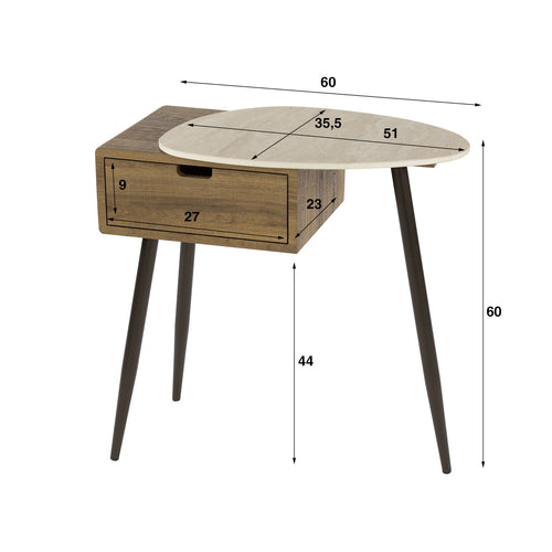 Giga Meubel Nachtkastje Travino Rechts - Hout/Travertin - 60x35x60cm - vtwonen shop