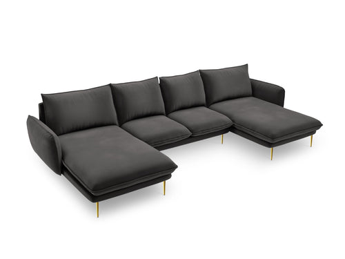 Cosmopolitan Design Panoramische bank Vienna 6-zits, flueel, donkergrijs - 170x350x95cm