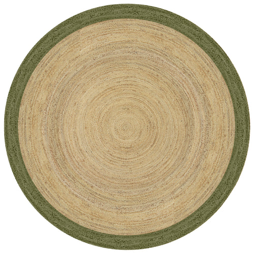 Mrcarpet Rond jute vloerkleed naturel/Groen met rand 240cm - vtwonen shop