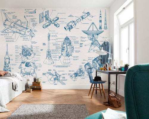 Komar fotobehang ruimtevaart tekening blauw en grijs - 400 x 280 cm - 610865 - vtwonen shop