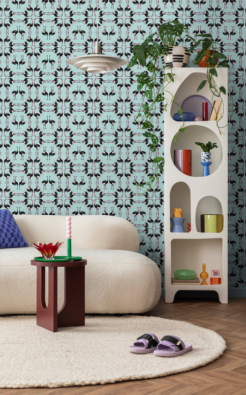 Walls4You behang flamingo's turquoise en zwart - 53 cm x 10 m - 640122