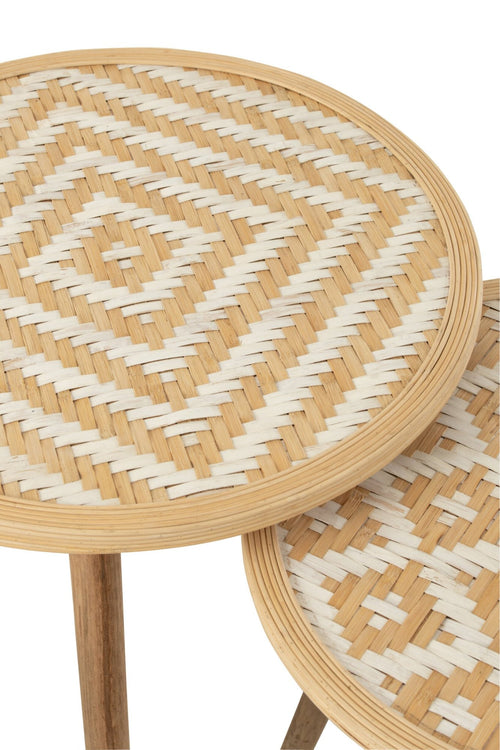 J-Line bijzettafel Patronen - bamboe/hout - naturel/wit - set van 3