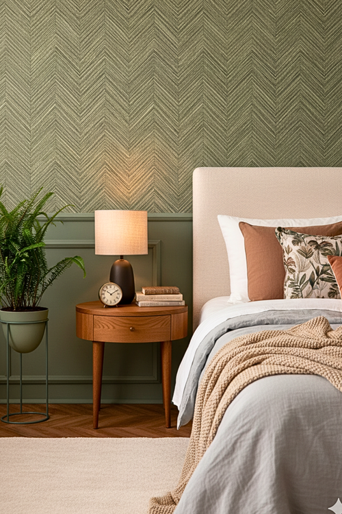 Sanders & Sanders behang visgraat-motief vergrijsd olijfgroen - 53 cm x 10 m - 640249