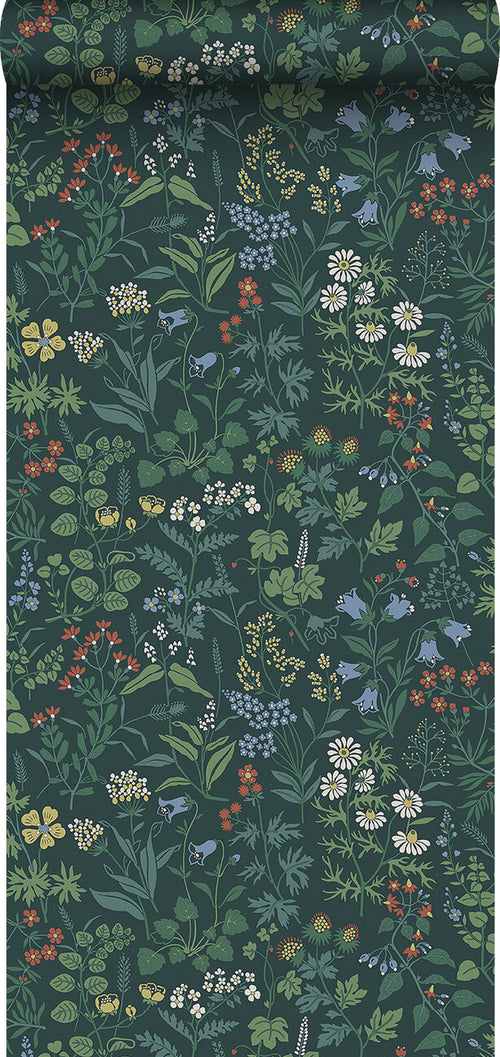 Borastapeter behang veldbloemen donkergroen - 53 cm x 10.05 m - 660021 - vtwonen shop