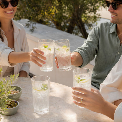 Mica Decorations Grigio Drinkglas - Longdrinkglas van Glas met Subtiele Ribbelstructuur - Transparant en Tijdloos Drinkglas voor Water, Frisdrank en