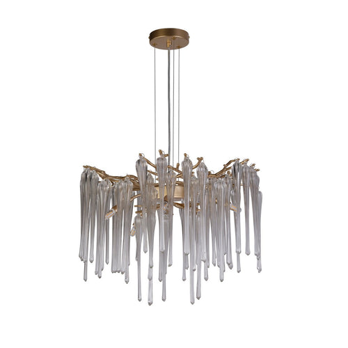 Searchlight Heritage 5-lichts plafondhanger, goudkleurig metaal en heldere glazen druppels