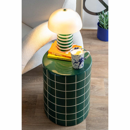Leitmotiv tafellamp Rayado Retro - groen - 23x23x30cm - Paddenstoellamp