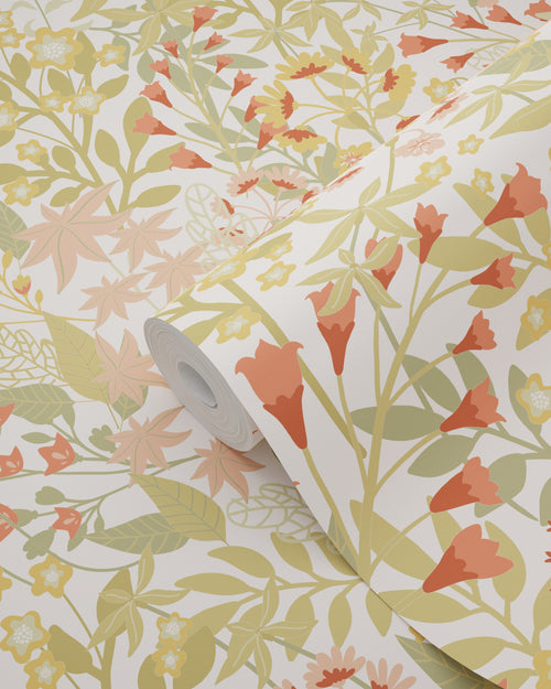 ESTAhome behang veldbloemen groen, roze en okergeel - 50 x 900 cm - 131349 - vtwonen shop