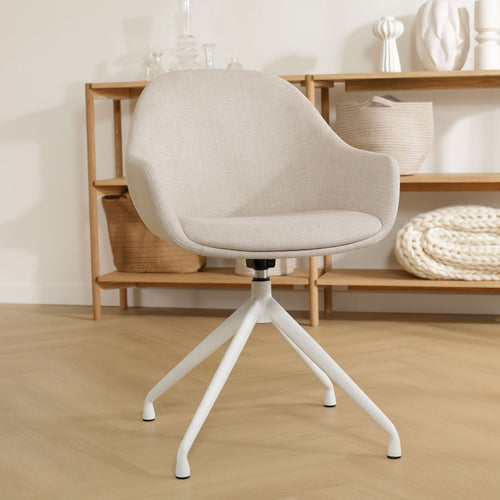 Nolon Nola-Mae Eetkamerstoel Beige - Draaibaar Wit Onderstel