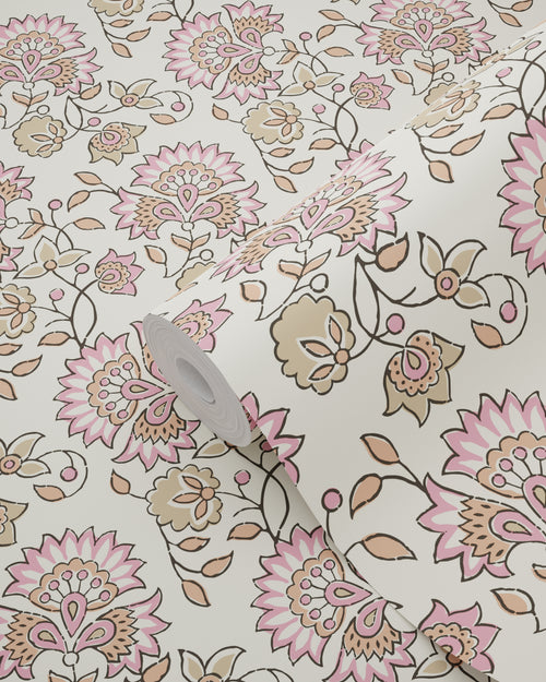 ESTAhome behang vintage bloemen licht roze en beige - 50 x 900 cm - 131817